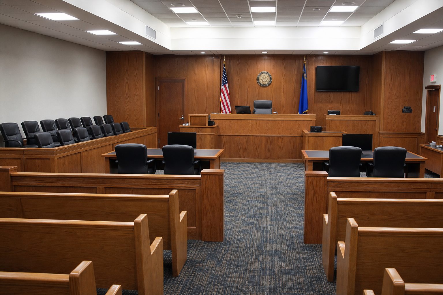 Empty Clark County courtroom at the Regional Justice Center