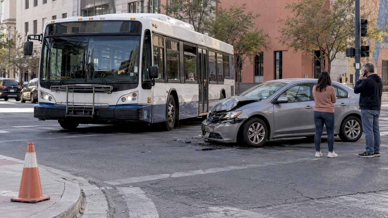 Transit bus and sedan after Las Vegas collision